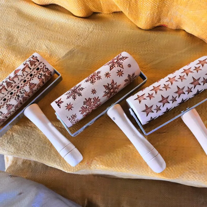 Рождественская рельефная скалка для выпечки печенья рождественские деревянные