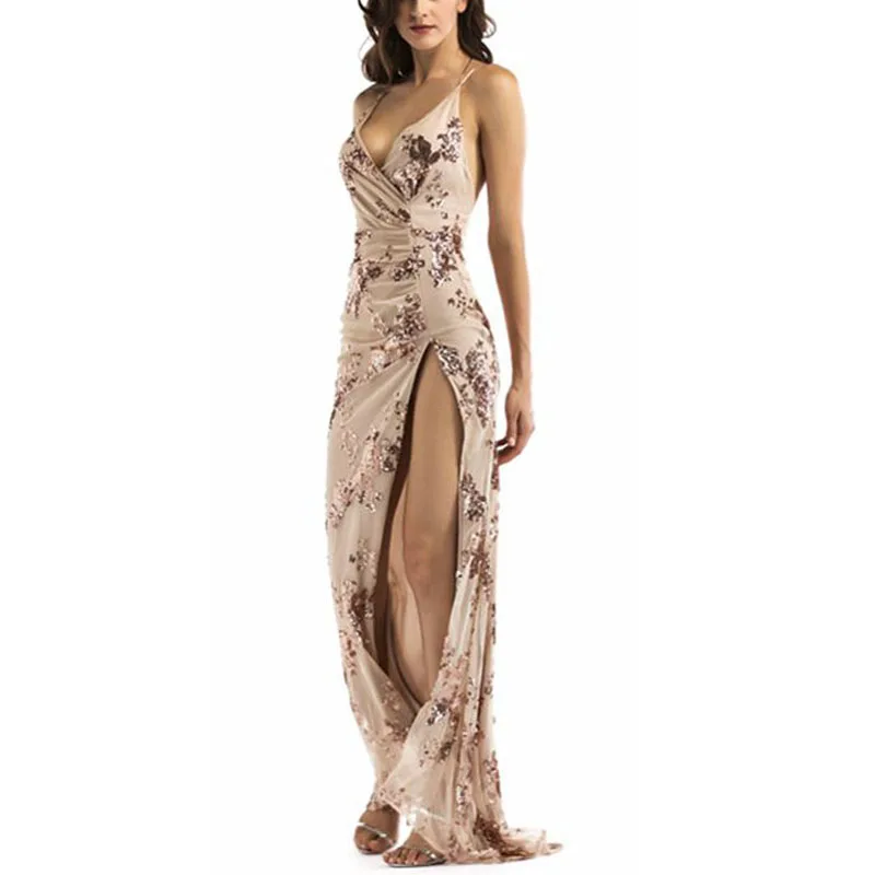 Женское платье с блестками Элегантное Вечернее Платье макси V-образным вырезом