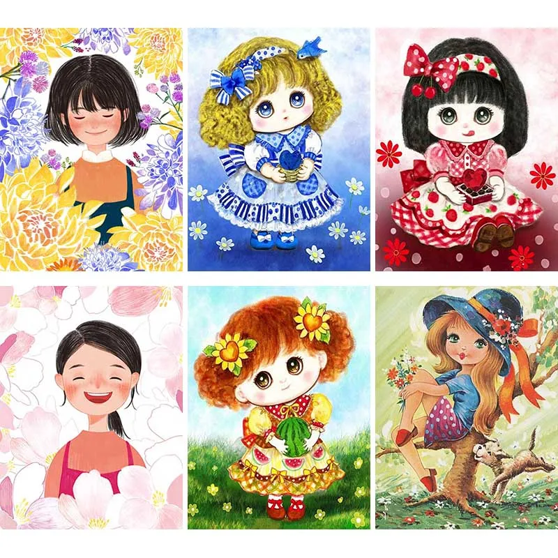 

DIY Diamond Painting Cartoon Little Girl Full Diamond Round Headdress Flower Mosaic Art Picture Home Decor Gift Customizatio U91