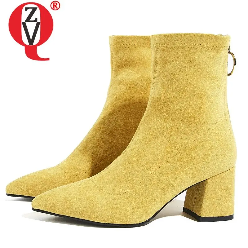 Брендовые пикантные кожаные ботильоны ZVQ модные вечерние ботинки желтого
