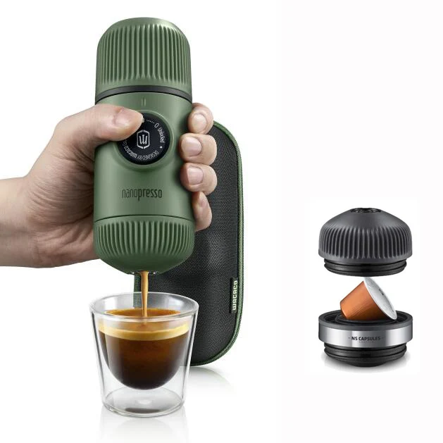 Green Case Capsule XEOLEO WACACO Nanopresso Кофеварка 18 бар портативная ручная кофемашина наружный дорожный Ручной пресс порошок/капсульный кофе 80 мл - Цвет: Green Case Capsule
