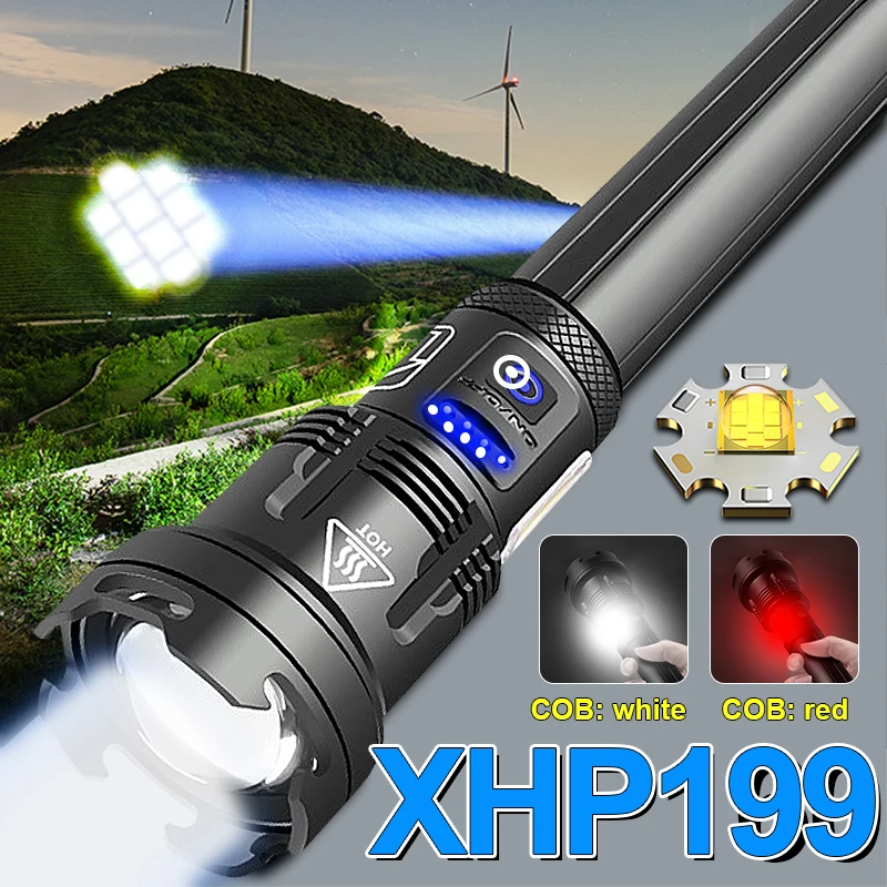 XHP199 COB светодиодный фонарик Usb тактический 18650 или 26650 перезаряжаемый XHP70 супер