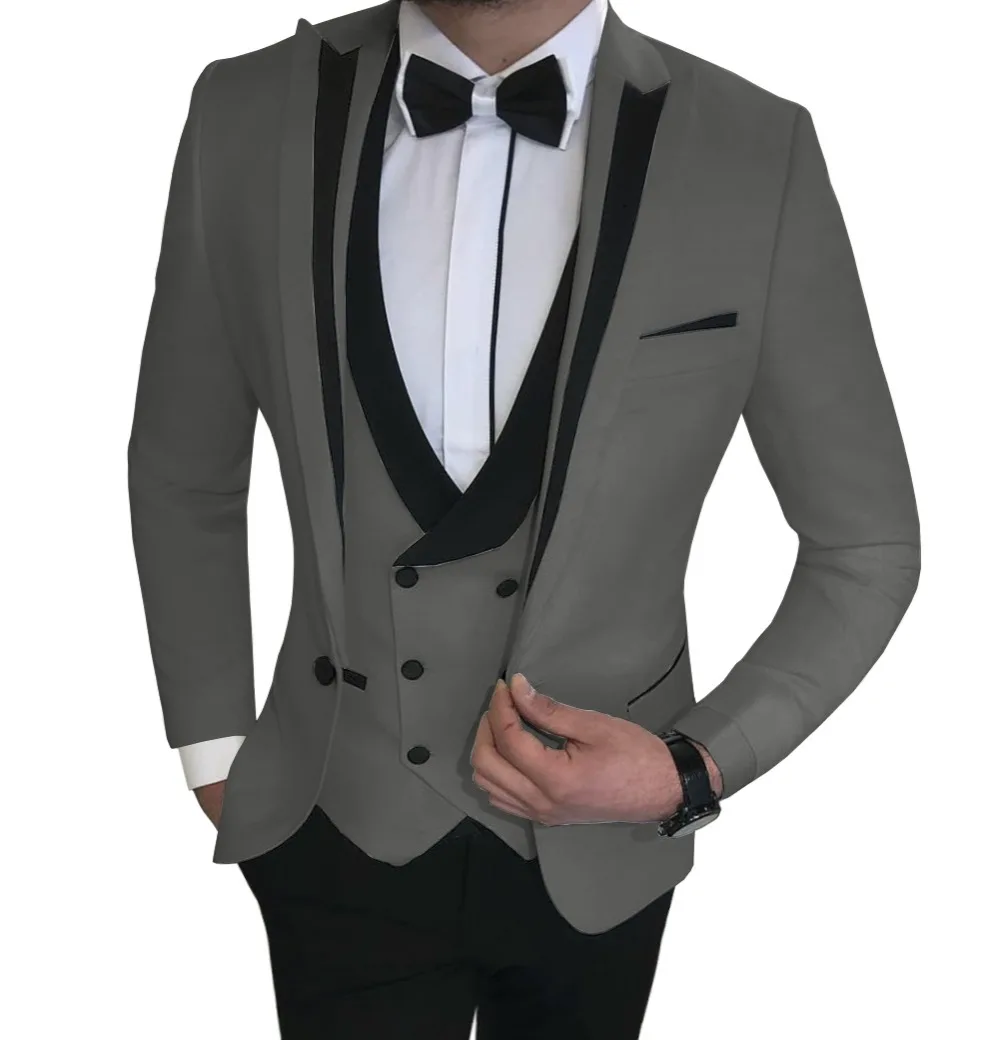 Костюмы Под заказ Slim Fit 3 шт. деловой пиджак жениха смокинг Блейзер белые костюмы для свадьбы выпускной вечер(Блейзер+ жилет+ брюки