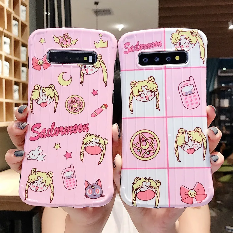 Противоударный чехол с рисунком Сейлор Мун для samsung Galaxy S10 Plus S8 S9 Модный 3D багажный