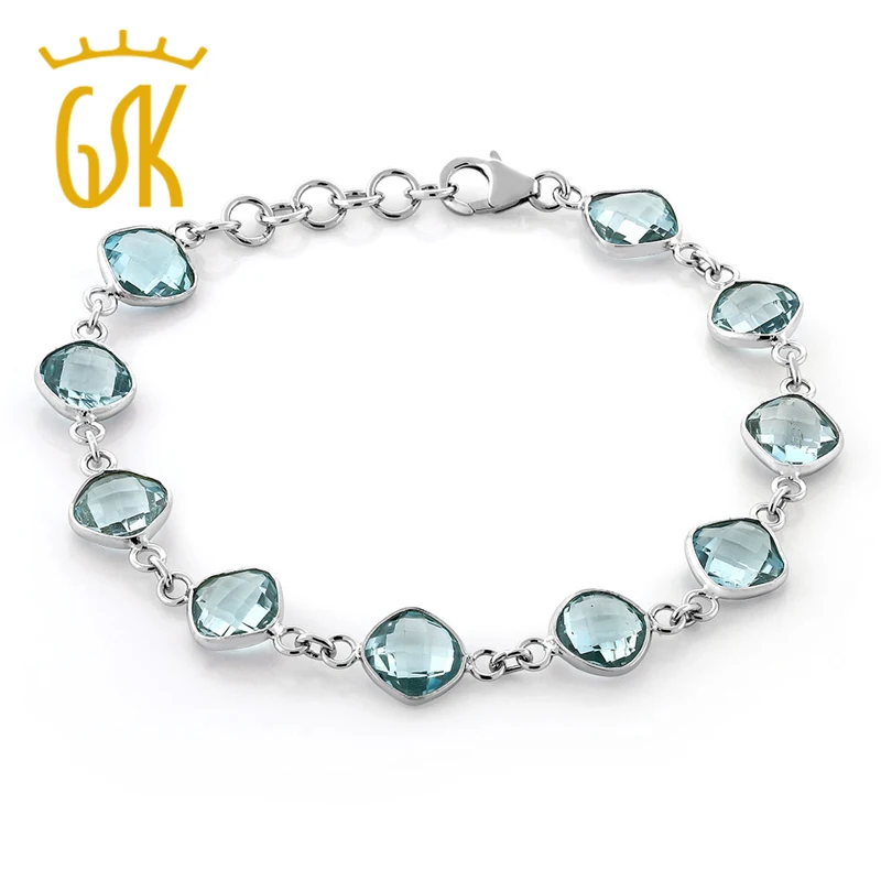GemStoneKing 23 00 карат огранка кушон 9 мм натуральный голубой топаз 925 пробы Серебряный