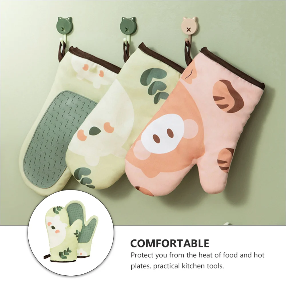 

1 Pair of Oven Protective Heat-resistant Home Baking Mitten Green