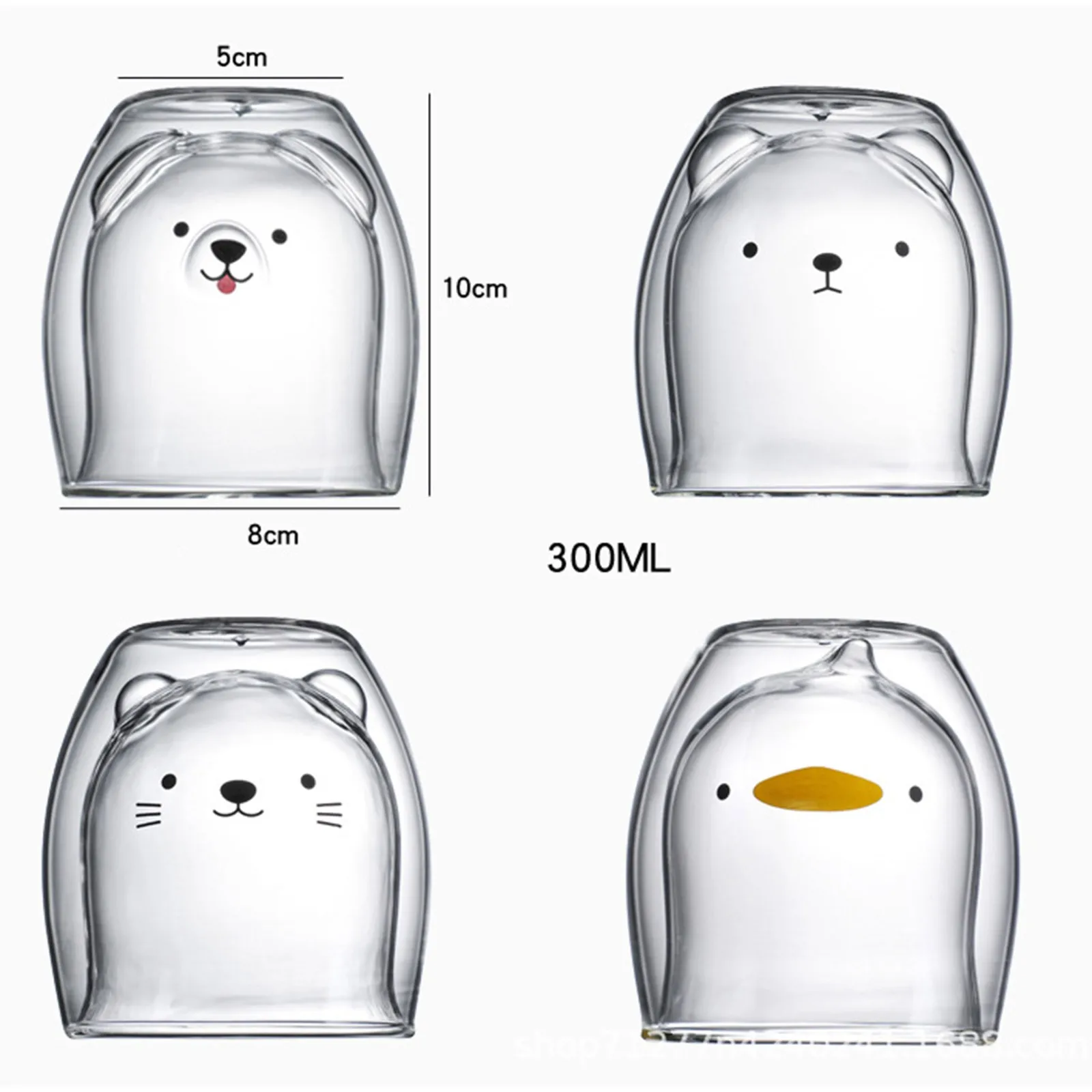 40 # красивые стеклянные кружки медведь кошка собака животное двухслойная чашка