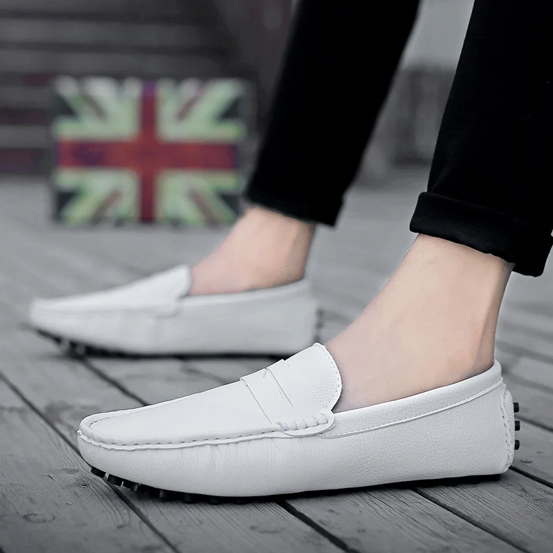 

Big Size 39-50 Summer Men Leather Shoes Casual Luxury Brand Men Loafers Breathable Mens Driving Shoes Slip On Moccasins White