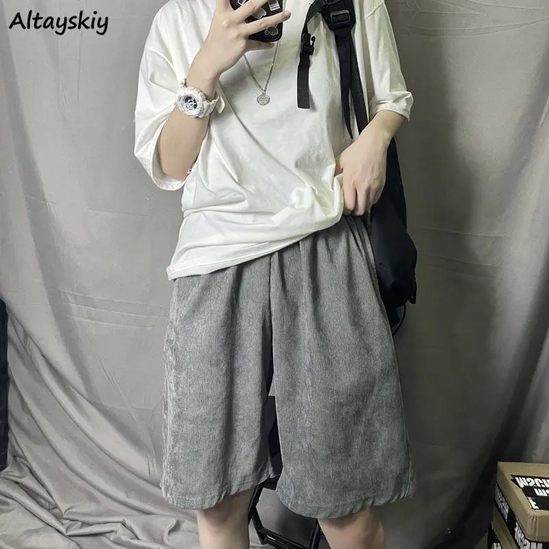 

Брюки женские свободные однотонные, универсальные вельветовые до колен для колледжа, модные базовые минималистичные штаны в стиле Харадзю...