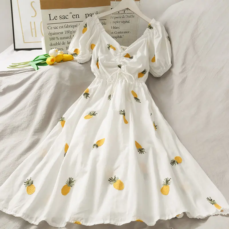 

Strawberry Skirt Princess Skirt New Summer Embroidery Short Sleeve Dress Women's Large Loose Super Fairy Long Skirt