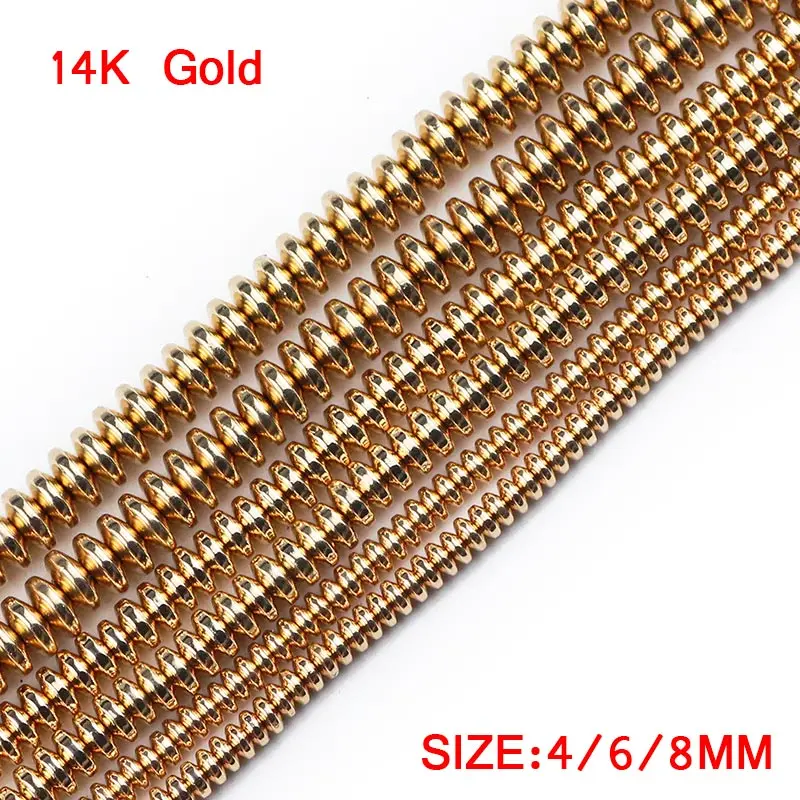 14K Gold JHNBY летающая тарелка гематит цвета: золотистый, серебристый Натуральный камень 4/6/8 мм плоские круглые бусины для самостоятельного изготовления ювелирных изделий Браслеты - Цвет: 14K Gold