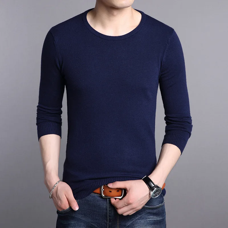 Men's brand pure color wool sweater 2021 new men's autumn and winter fashion business casual knitted pullover bottoming shirt