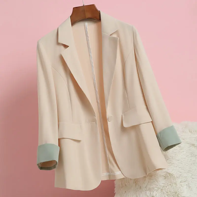 

Красивый летний женский костюм, куртка, Модный повседневный осенний блейзер с одной пуговицей и рукавами из семи частей, пальто aq906