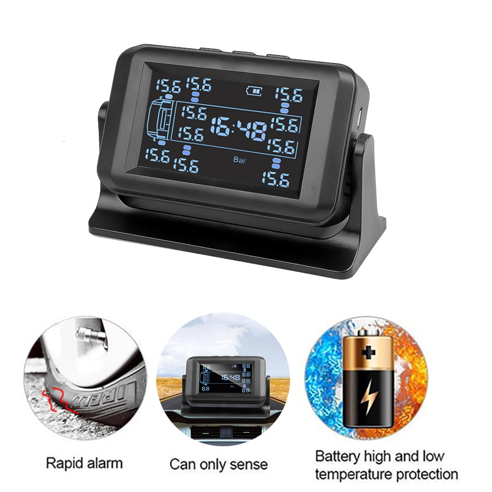 

Truck Car Tire Pressure Monitoring System TPMS Solar Charge with 6-10 External Sensor LCD Display Tyre Temperature Alarm Monitor