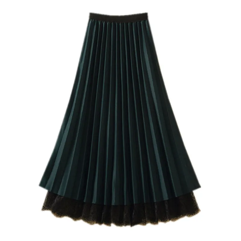 

Spring new Korean version high waist thin double side mesh skirt women's long lace pleated skirt half skirt yarn skirt