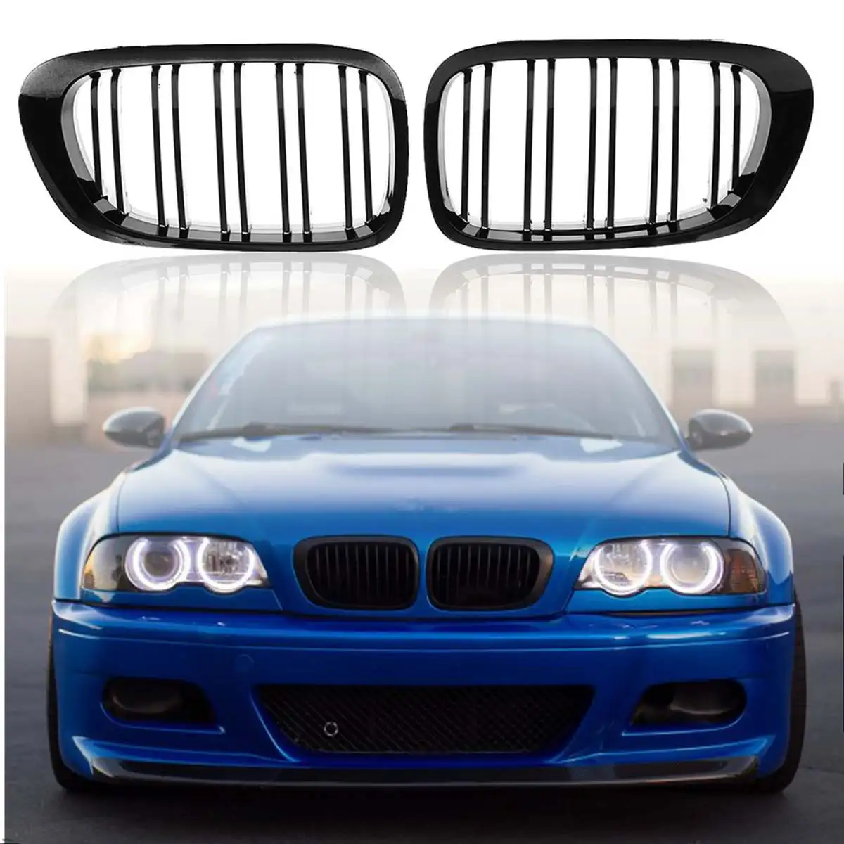 For Bmw E46 Coupe Convertible 2 Door 1998 1999 2000 2001 2002 Car Kidney Grill Front Bumper Slat Line Gloss Black Racing | Автомобили и