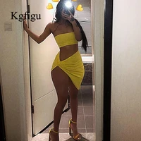 kgfigu two piece set women halter tank top side slit mini skirt outfits summer beach matching suits sexy party pink robes femme