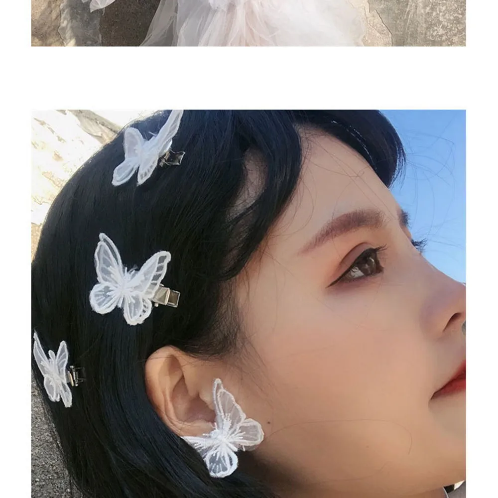 Заколки для волос женские с вышивкой в Корейском стиле 6 шт. романтичное Белое