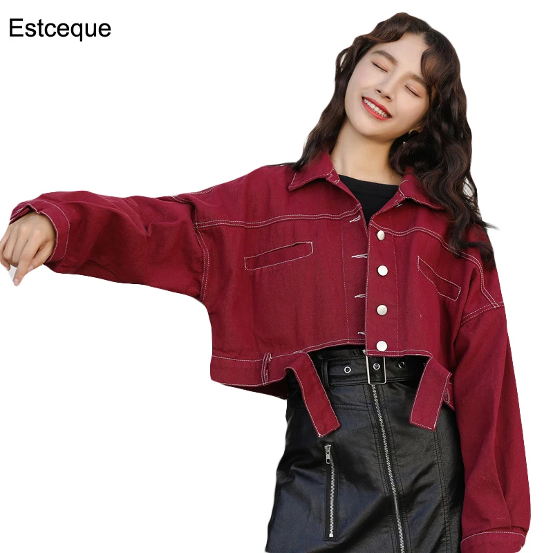 

Куртка-бомбер женская короткая из денима, модный пиджак в готическом стиле, уличная одежда карамельных цветов, осень