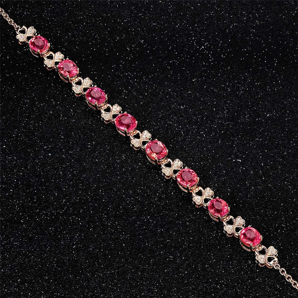 RUBY GEMSTONES RED CRYSTAL WOMEN BRACELETS DIAMONDS 18K ROSE GOLD COLOR LUXURY FINE JEWELRY CLOVER BIRTHDAY GIFTS BIJOUX BAGUE | Украшения