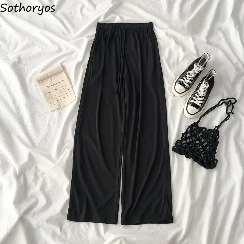 

Sleep Bottoms Women Longer Pants Baggy Sagging Fall Simple High Waist Drawstring Elastic Korean-style Ulzzang Leisure Sleepwear