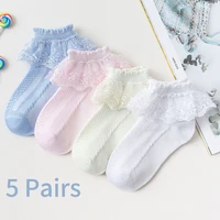 5 pairs girls lace socks breathable cotton ruffle princess mesh baby socks for kids children ankle short sock pink white toddler