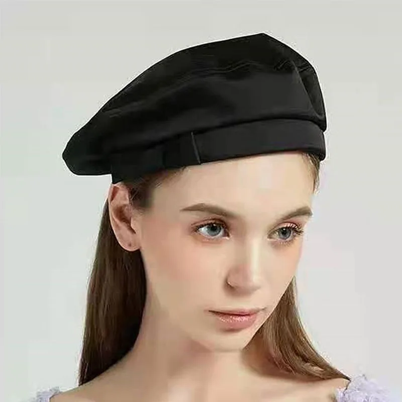 

Fashion Beret Hats For Women Autumn Winter Hasp OR Bow Net Black Yarn Beanie Hat Flat Top Travel Cap Female Windproof New 2021