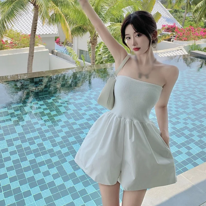 

Summer Women Waist Slim Jumpsuits Sexy Tube Top High Waist Clothing Casual Playsuits Ladies Temperament Rompers