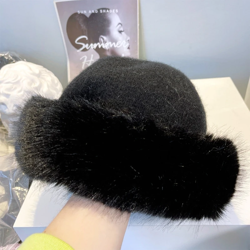 

Solid Color Landlord Hat Fashion Hat with Faux Fur Trimmed Wool Russian Hat Mongolian Hat for Chilly Outdoor Activities