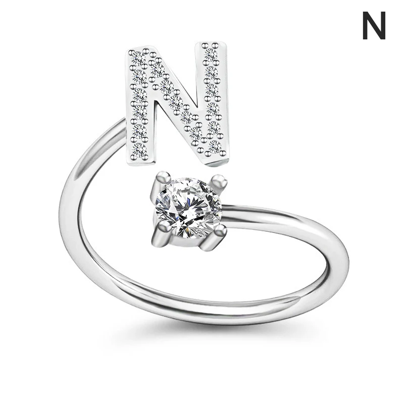 

1PC Shining Rhinestone Mosaic 26 Letters Initial Ring New Fashion Opening Cuff Ring For Women Charm Jewelry Gift