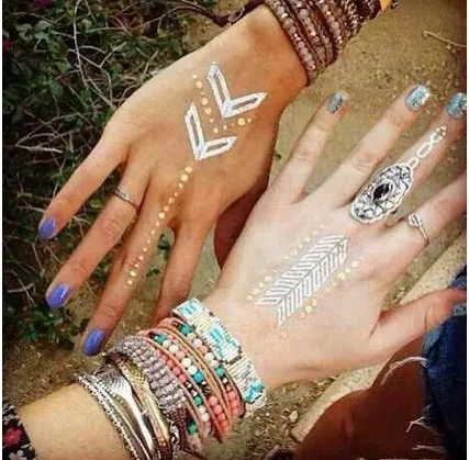 Сексуальный Металлический золотистый серебристый стикер для тела временная