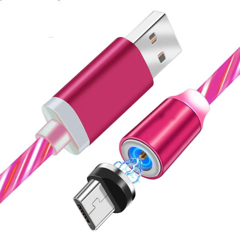 Rose red Течёт светильник, магнитный usb-кабель для зарядки, кабель Micro usb и кабель usb type C, светодиодный, светящийся магнит, зарядное устройство для iPhone X 8 7 6 - Цвет: Rose red