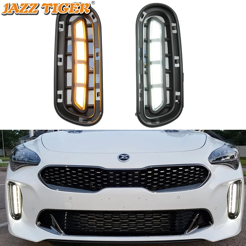 

JAZZ TIGER Yellow Turn Signal Function 12V Car DRL Light Auto Lamp LED Daytime Running Light For Kia Stinger 2017 2018 2019 2020