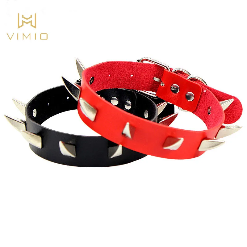 

Punk PU leather collar necklace nightclub metal horn rivet clavicle chain neck chain ladies leather fashion collar VIMIO