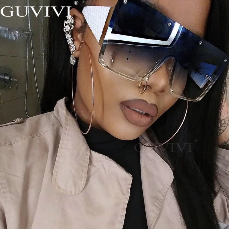 

Square Oversized Sunglasses Women 2020 Rivet Goggle Sunglasses Men Gradient One Piece Vintage Sunglasses Brand Designer UV400