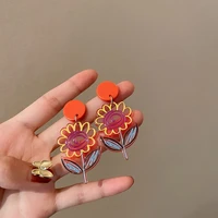 korean girls sweet cute candy color flower dangle earrings fashion statement jewelry accessories for women fashion drop brincos