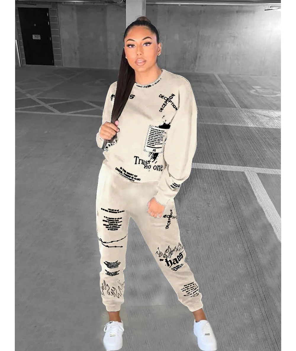 

sweat suits women matching sets Letter graffito printed sweatshirt+sweatpant two piece outfits wholesale clothing women set bulk