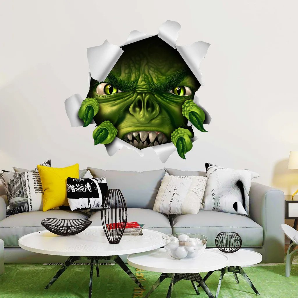 Зеленая наклейка на стену оформление Хэллоуина страшная Наклейка украшение для