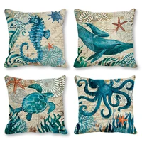 45x45cm ocean whale octopus pillowcase flax pillow case sea turtle printed cushion cases pillow cover home decor cushion covers
