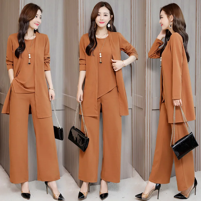 Plus Size 3 Piece Set Women Outfit Korean 2019 Autumn New Fashion Women'S Solid Pants Suits Elegant Woman L-5Xl OS235 |