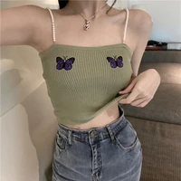 womens tank top butterfly printed 2021 summer new knitting sling innerwear base vest solid color all match oversized tops