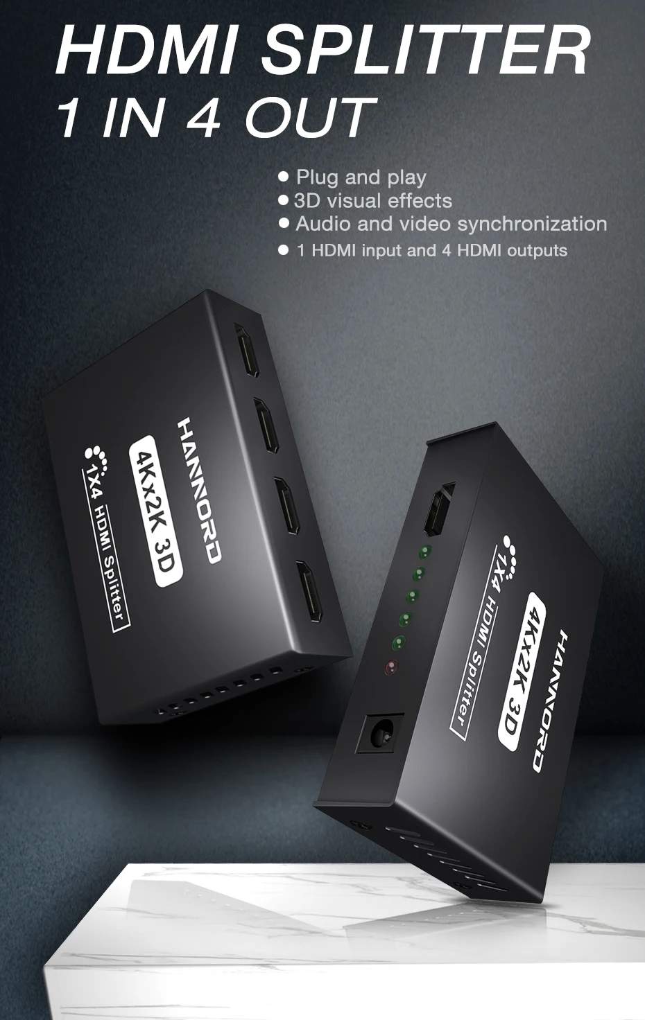 Hannord HDMI разветвитель 4K Full Ultra HD 1080P видео HDMI коммутатор 1x4 адаптер HDMI коммутатор для HD tv DVD PS3 Xbox tv коробка