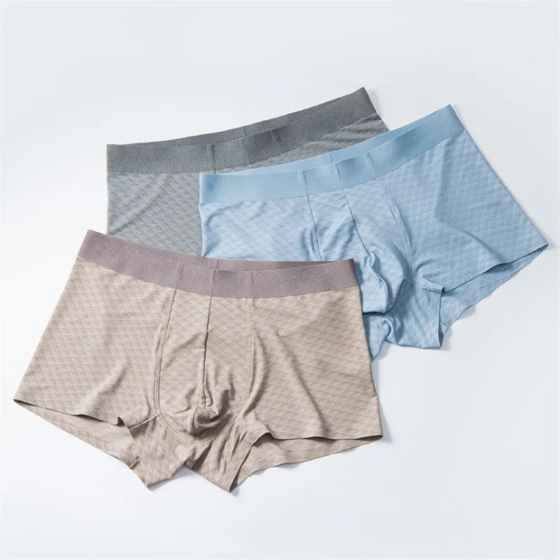 Jacquard Plaid Mens Boxer Shorts Homme Comfortable And Breathable Mid-waist Panty 4Pcs Male's Soft Widely Belts Underpants