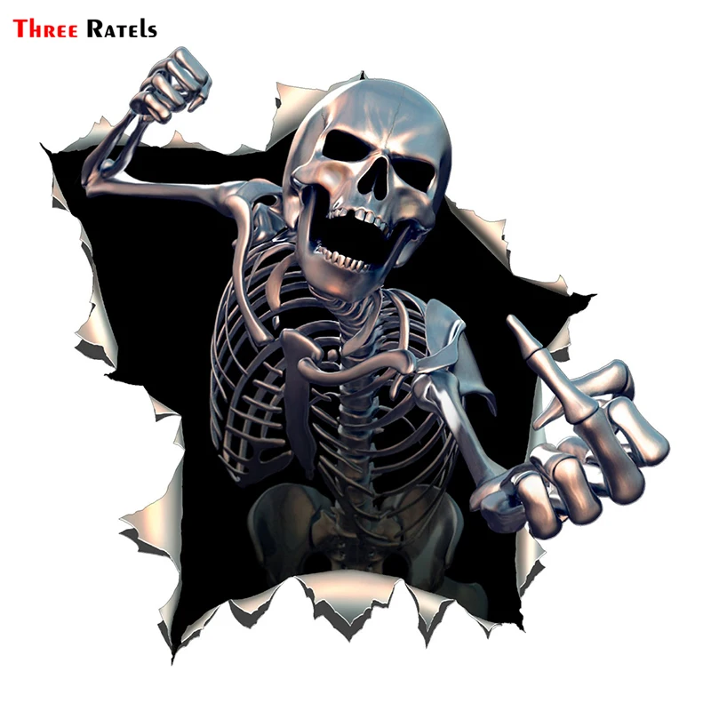 

Three Ratels ALWW202-13 #15x15cm metal angry skeleton skull skeleton with Beard Premium funny auto sticker decals car sticker