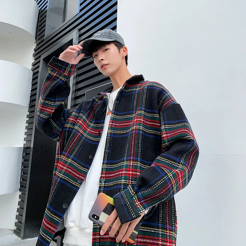 

Loose Woolen Jacket Male Clothes Autumn New Woolen Shirt Men's Fashion Retro Casual Thick Long-Sleeved Shirt Man Streetwear