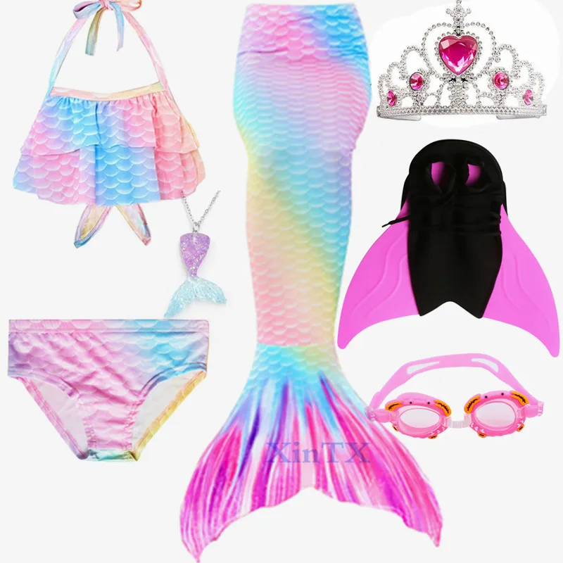 Beautiful Kids Swimming Mermaid Tail With monofin for Girls Swimming Bating Suit Set Fancy Mermaid Tail Costume Cosplay 3-12Y