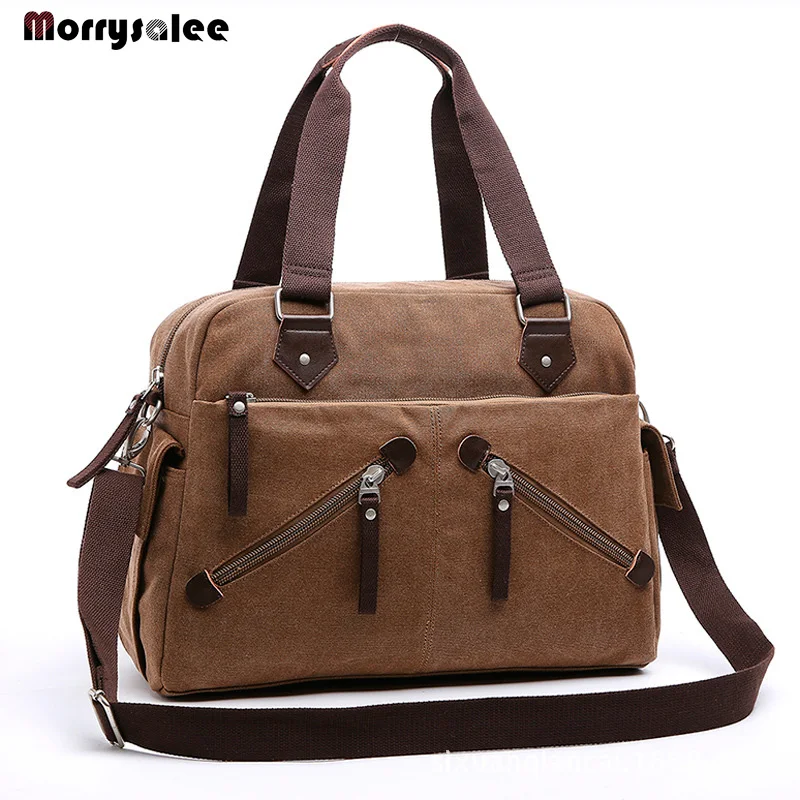 Холщовая деловая сумка для мужчин портфель на молнии однотонная дорожная