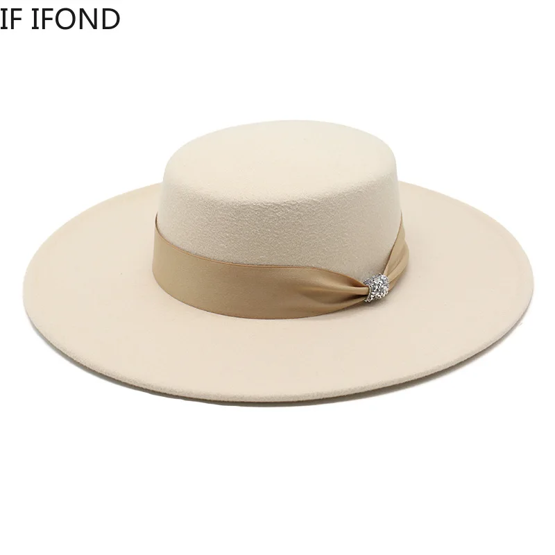 Шляпа-федора Женская фетровая белая с широкими полями 10 см | Аксессуары для