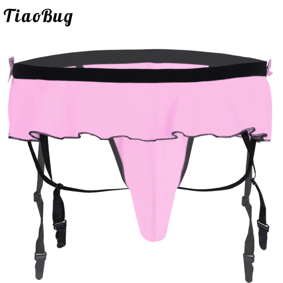 

TiaoBug Для мужчин Гей сексуальное женское белье трусики, бикини с дуга Чехол подвязки, трусики-стринги, отделкой рюшами стринги