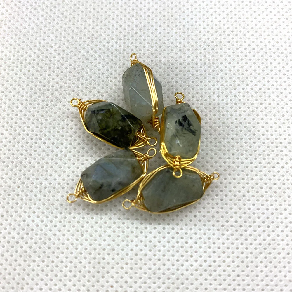 2 шт./упак. изысканного Натуральный камень два отверстия кулон голубой агат и